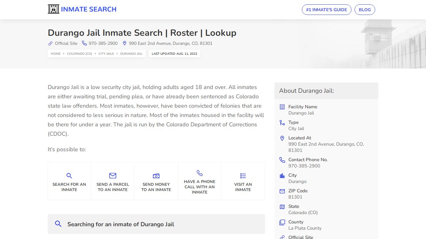 Durango Jail Inmate Search | Roster | Lookup